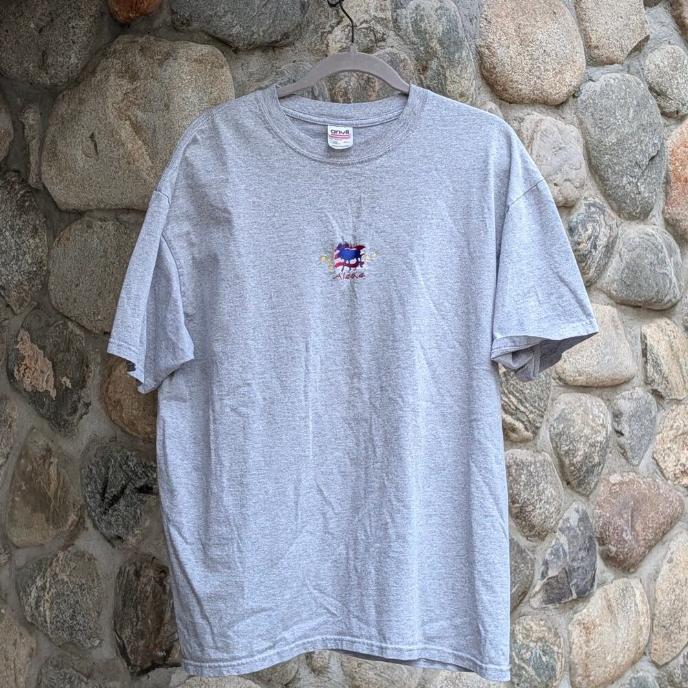 Vintage Y2K Alaska Moose Embroidered Center Logo T-Shirt Gray Anvil Mens XL - Picture 4 of 6